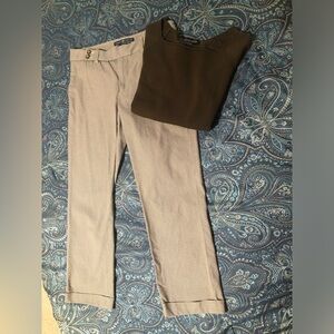 GAP Plaid Tan-Browns Pants Paired With New York Brown Crop Sweater for Women
